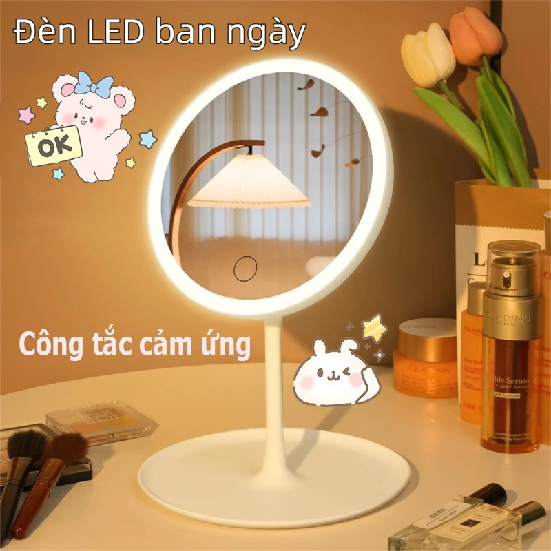Gương trang điểm để bàn đèn LED kèm sạc