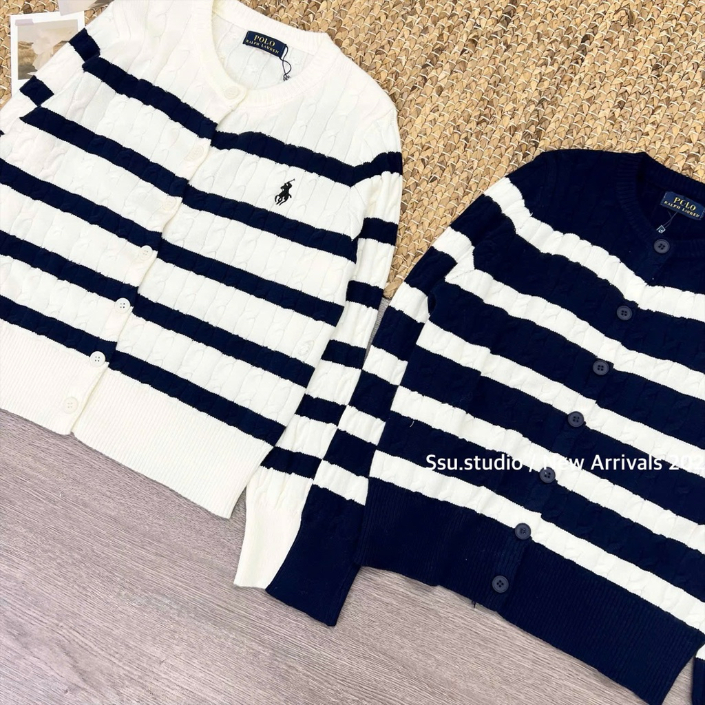 𝑺𝒔𝒖.𝑺𝒕𝒖𝒅𝒊𝒐(CÓ SẴN) ÁO LEN NGỰA THÊU HÀNG FULL TAG QC CADIGAN KẺ NGANG QCL1