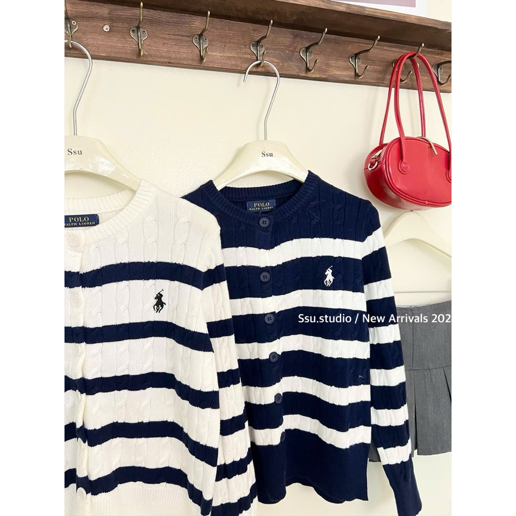𝑺𝒔𝒖.𝑺𝒕𝒖𝒅𝒊𝒐(CÓ SẴN) ÁO LEN NGỰA THÊU HÀNG FULL TAG QC CADIGAN KẺ NGANG QCL1