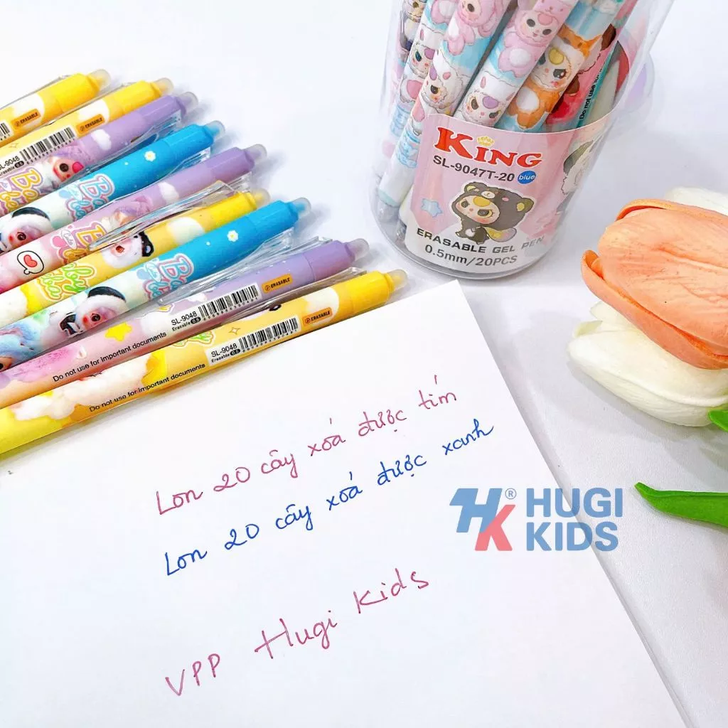Lon 12 - 20 Cây Bút Gel Đầu Bấm Tẩy Xóa Được (mực Xanh/Tím) Chuyên Dành Cho Học Sinh Tiểu Học