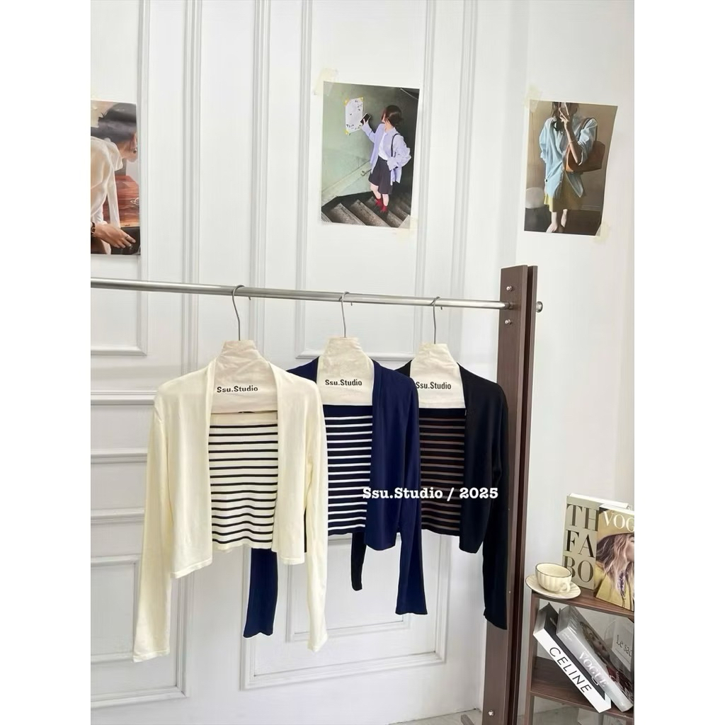 𝑺𝒔𝒖.𝑺𝒕𝒖𝒅𝒊𝒐// CÓ SẴN SHIP LUÔN ảnh thật chính chủ) Quảng châu loại 1 full tag SET ÁO QUÂY VÀ CADIGAN KẺ NGANG SIU XINH