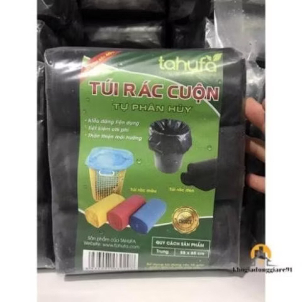 12 Cuộn (4 bịch) Túi Đựng Rác Đen Kích Thước Lớn 65x55cm Tự Phân Hủy, Thân Thiện Với Môi Trường