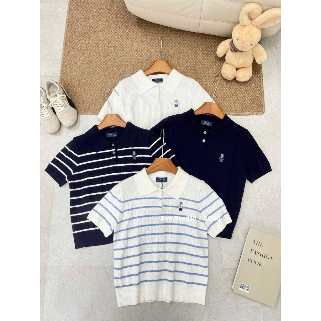 Ssu.Studio// Hàng quảng châu l1 full tag Áo len cộc tay thêu gấu polo xiu hot