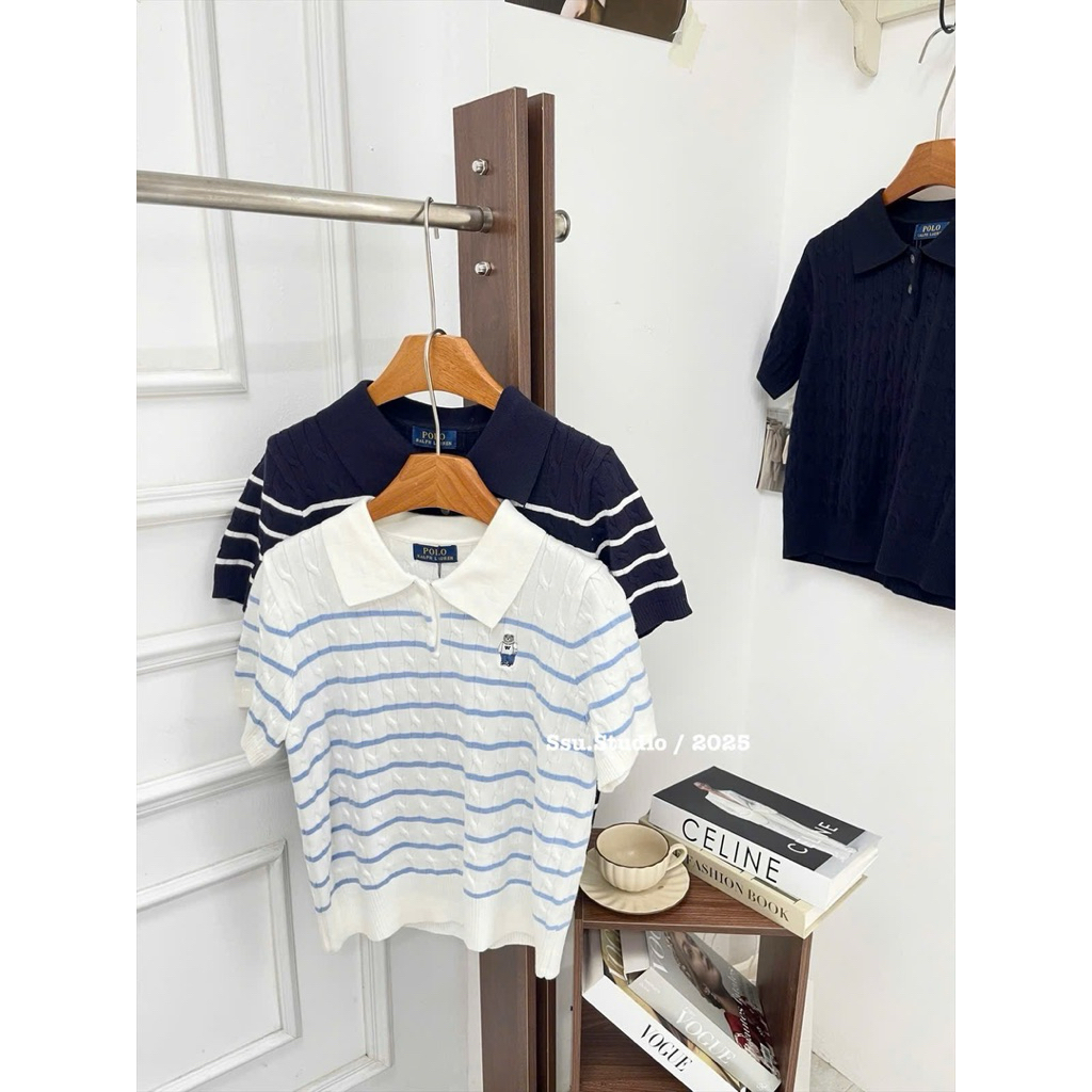Ssu.Studio// Hàng quảng châu l1 full tag Áo len cộc tay thêu gấu polo xiu hot