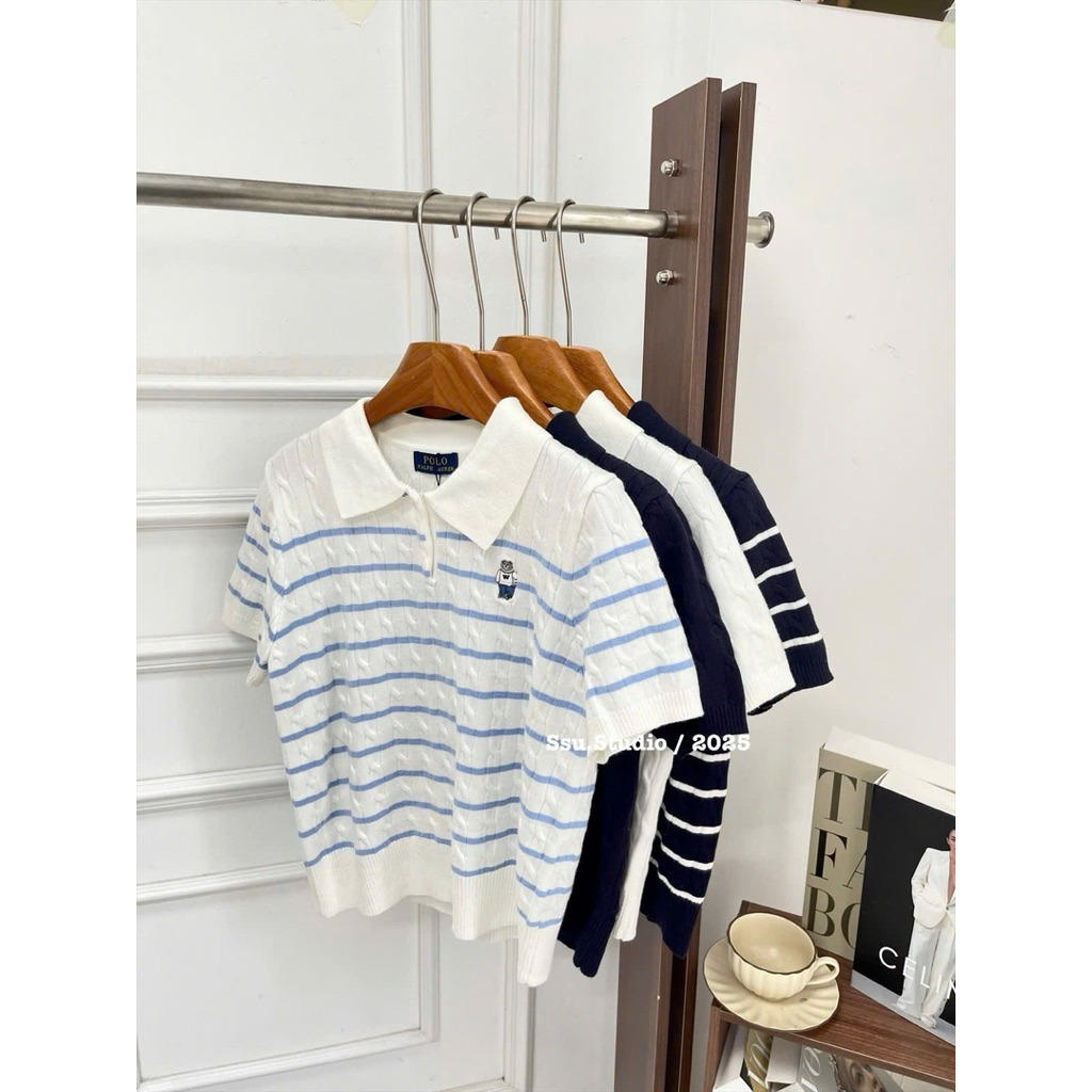 Ssu.Studio// Hàng quảng châu l1 full tag Áo len cộc tay thêu gấu polo xiu hot