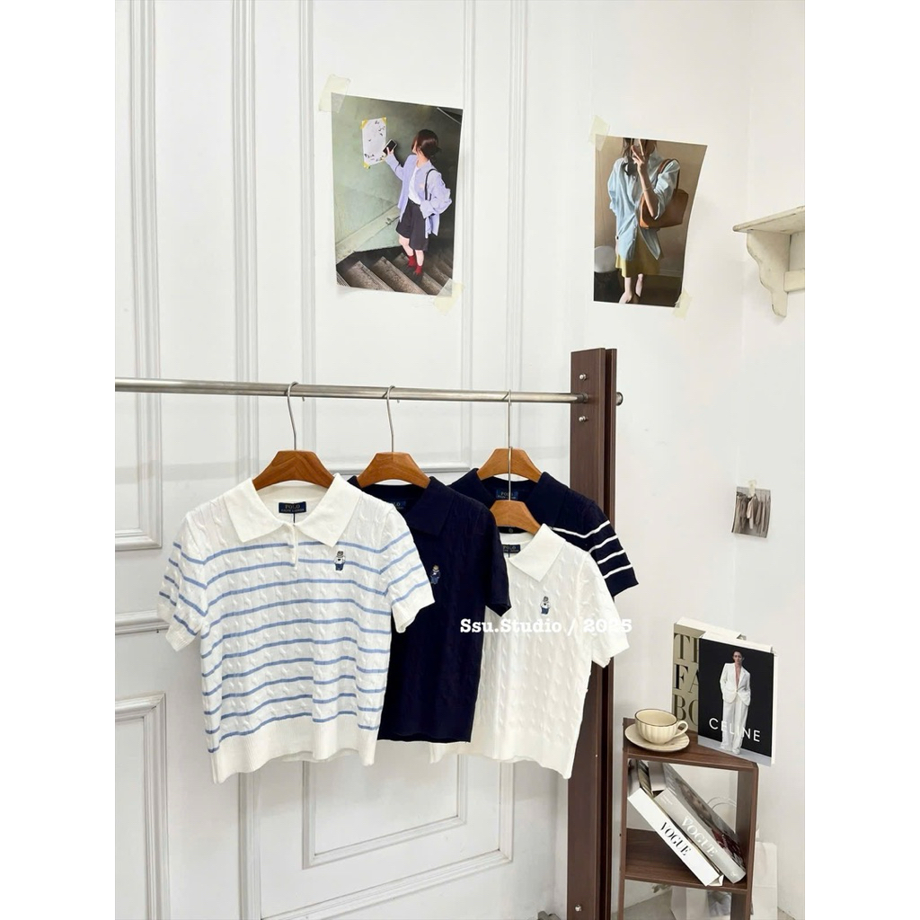 Ssu.Studio// Hàng quảng châu l1 full tag Áo len cộc tay thêu gấu polo xiu hot