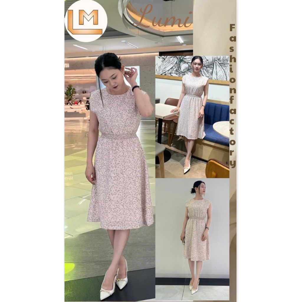 (Mới) LUMI - Đầm nữ công sở cổ tròn sát nách chun eo, dáng xòe nhẹ, chất vải tơ nến mềm không nhăn