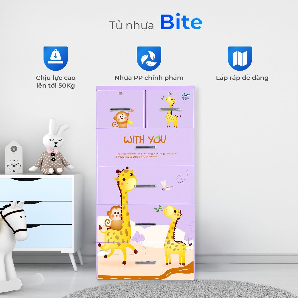 Tủ nhựa Bite 5 tầng QUI PHÚC, tủ đựng quần áo tiện lợi, an toàn, kích thước lớn