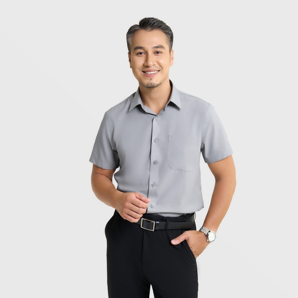 Áo sơ mi nano nam dáng ôm slimfit làm từ sợi nano cao cấp, thấm hút tốt 8TH25S015