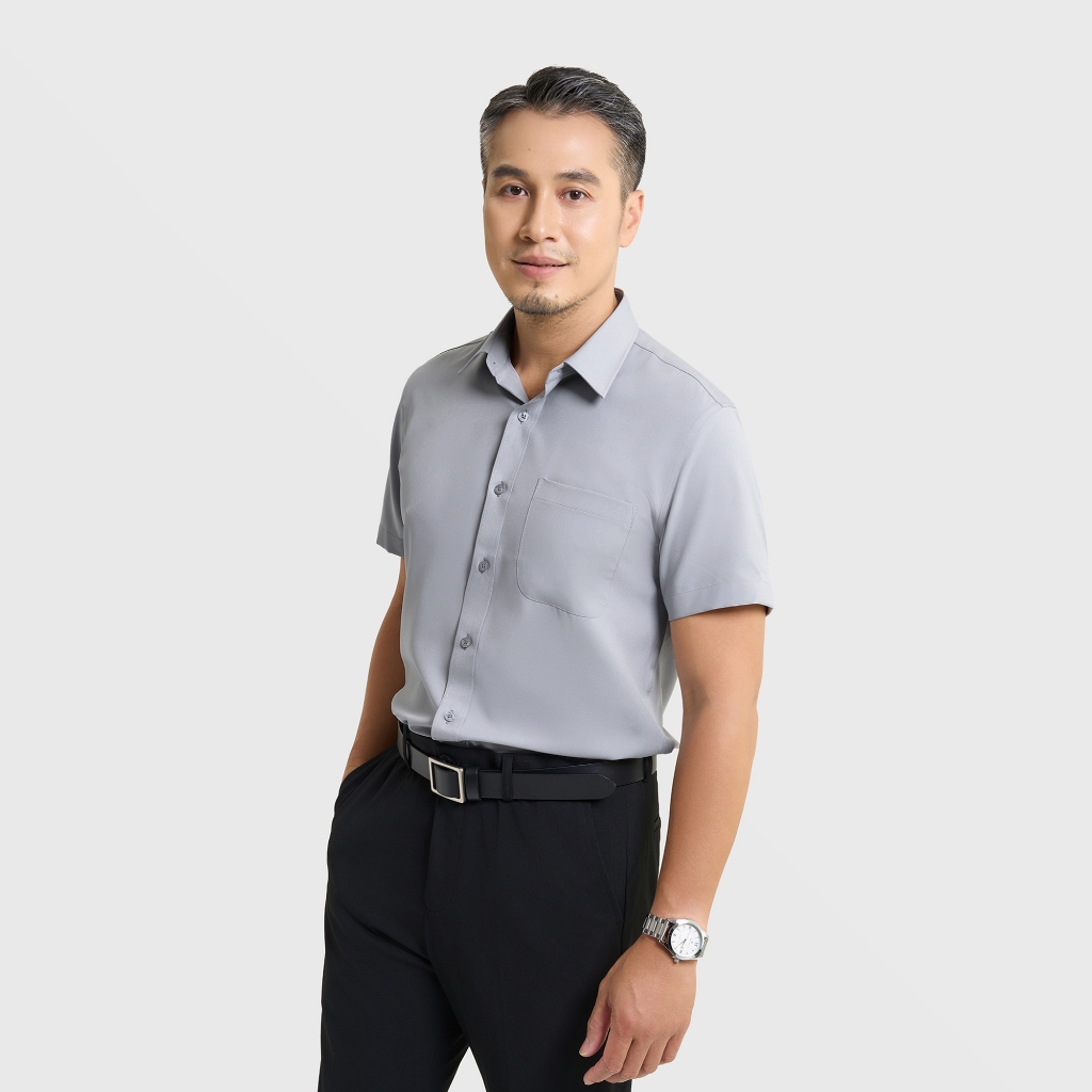 Áo sơ mi nano nam dáng ôm slimfit làm từ sợi nano cao cấp, thấm hút tốt 8TH25S015