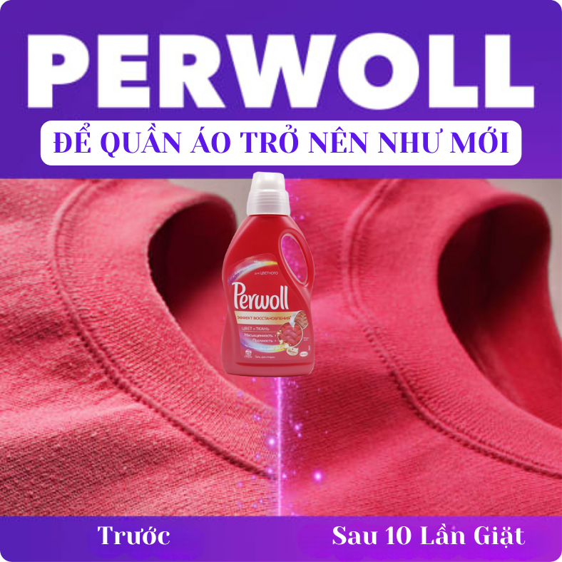 Nước Giặt Perwoll Đức 1.35 Lít Khôi Phục Và Giữ Màu Quần Áo, Hạn Chế Nhăn, Bảo Vệ Sợi Len Lụa