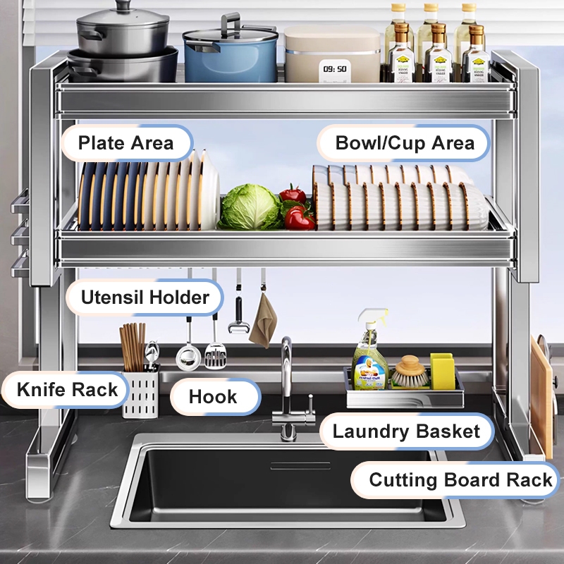 Lifinity Kệ Đựng Chén Bát Đa Năng Inox - Giá Để Bát Đĩa Thông Minh Trên Bồn Rửa, Tiết Kiệm Không Gian Bếp Cài dao thớt