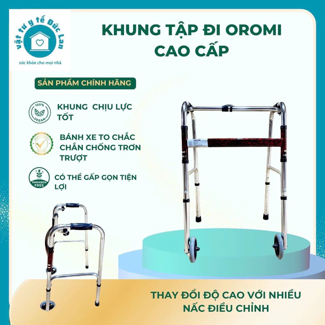 Xe Đẩy tập đi Oromi, nạng, ghế người già tập đứng có bánh xe to, khung tập đi dùng cho người già,người bị chấn thương