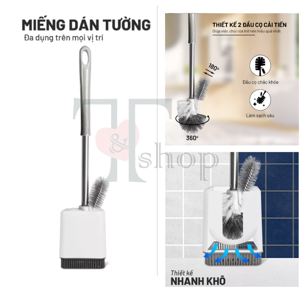 [HOẢ TỐC] Cây Cọ Chà Toilet MEGAHOME Hai Đầu Cọ Tròn Rửa Bồn Cầu, Nhà Tắm, Nhà Vệ Sinh Cán inox Hộp Đựng Kiểu Dán Tường
