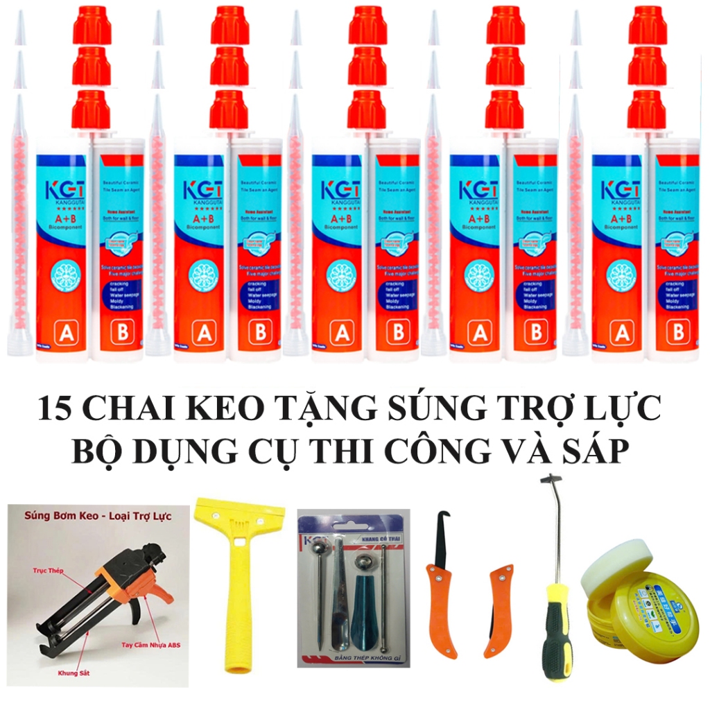 [Chính hãng] Combo 15 Chai Keo Chà Ron CAO CẤP 2 Thành Phần (TẶNG Súng Trợ Lực, Dung cụ và SÁP)