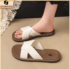 STOMPION Dép sandal nữ quai chéo, phong cách Hàn Quốc giày nữ đẹp nhiều màu lựa chọn đi chơi đi biển