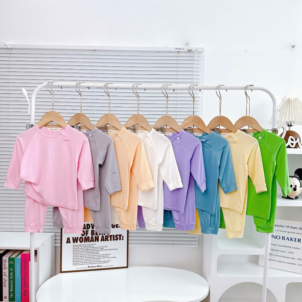 Bộ Dài Tay Thun Lạnh Minkymom Cài Nút Vai Size Cho Bé Sơ Sinh Cân Nặng từ 5-15kg SS-TR001