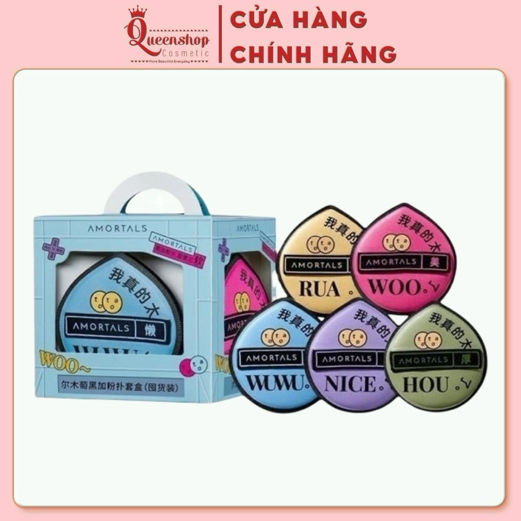 (HỘP 5 MÚT XL) Bông Mút AMORTALS Chính Hãng Siêu Mềm Dễ Tán Kem Nền Kèm Size XL