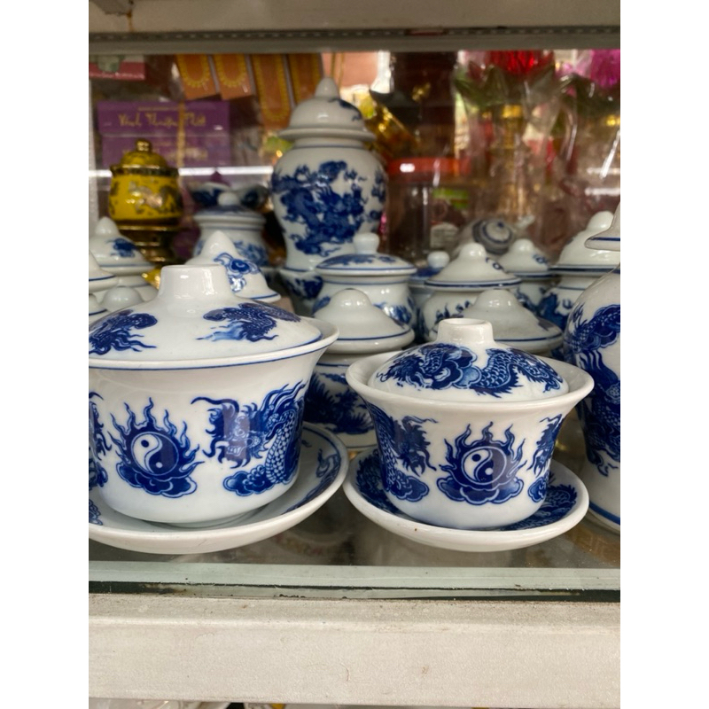 Bát Cúng, Bát Cơm thờ cúng - Men Lam Cổ Bộ Đồ thờ Cúng Bát Tràng