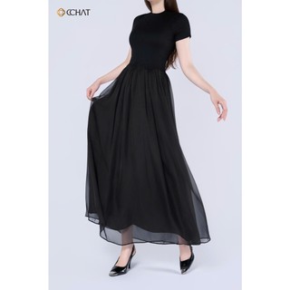 Đầm Nữ 𝐂𝐂𝐇𝐀𝐓 Dáng Xòe Angel Basic Chất Liệu Thun Phối Voan Cao Cấp 15VNC8002XT