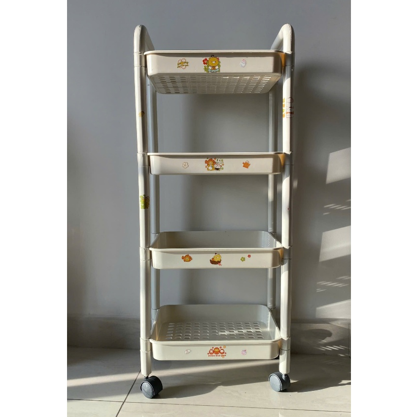 Hỏa Tốc kèm sticker Kệ để đồ đa năng 4 tầng bánh xe di chuyển tiện lợi đựng đồ phòng khách phòng ngủ