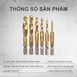 Bộ 6 mũi khoan taro ren M3 - M10 mạ titan
