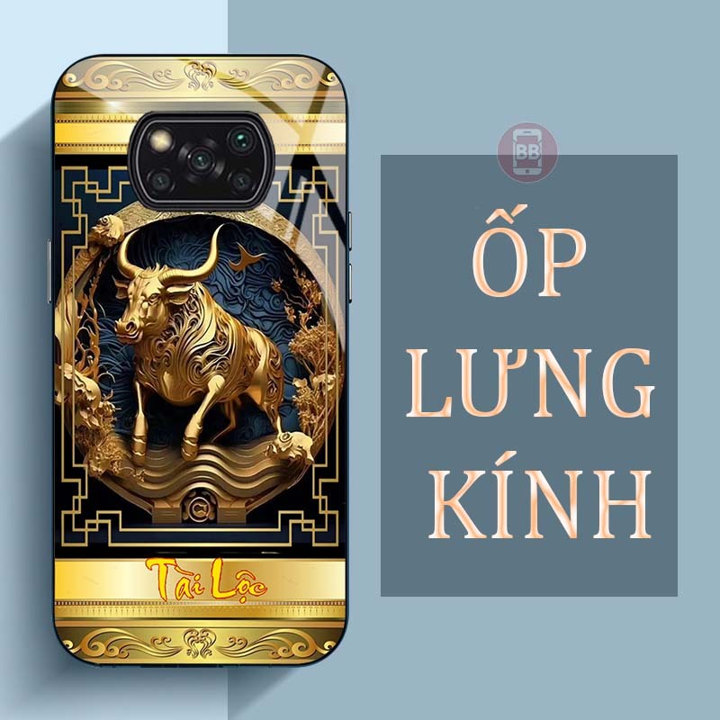 Ốp Lưng XIAOMI POCO X3 PRO, X3 NFC Mặt Lưng Kính Cường Lực In Hình 12 con giáp Tài Lộc