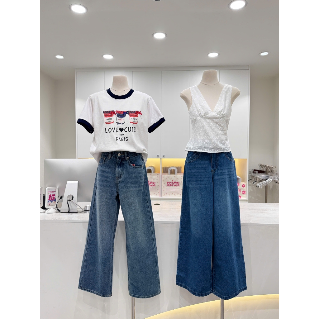 Quần jeans nữ ống rộng Onpi Miều Est.2013 cạp cao basic dễ phối đồ