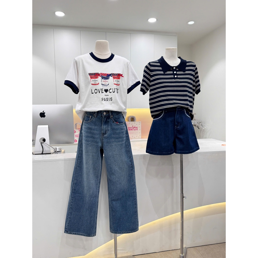 Quần jeans nữ ống rộng Onpi Miều Est.2013 cạp cao basic dễ phối đồ