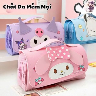 Hộp Đựng Bút Nhiều Ngăn Hình Kuromi, Melody, Cinnamonroll Có Quai Xách Da Mềm, Chứa Được Nhiều Bút Cho Các Bé - BCTG8386