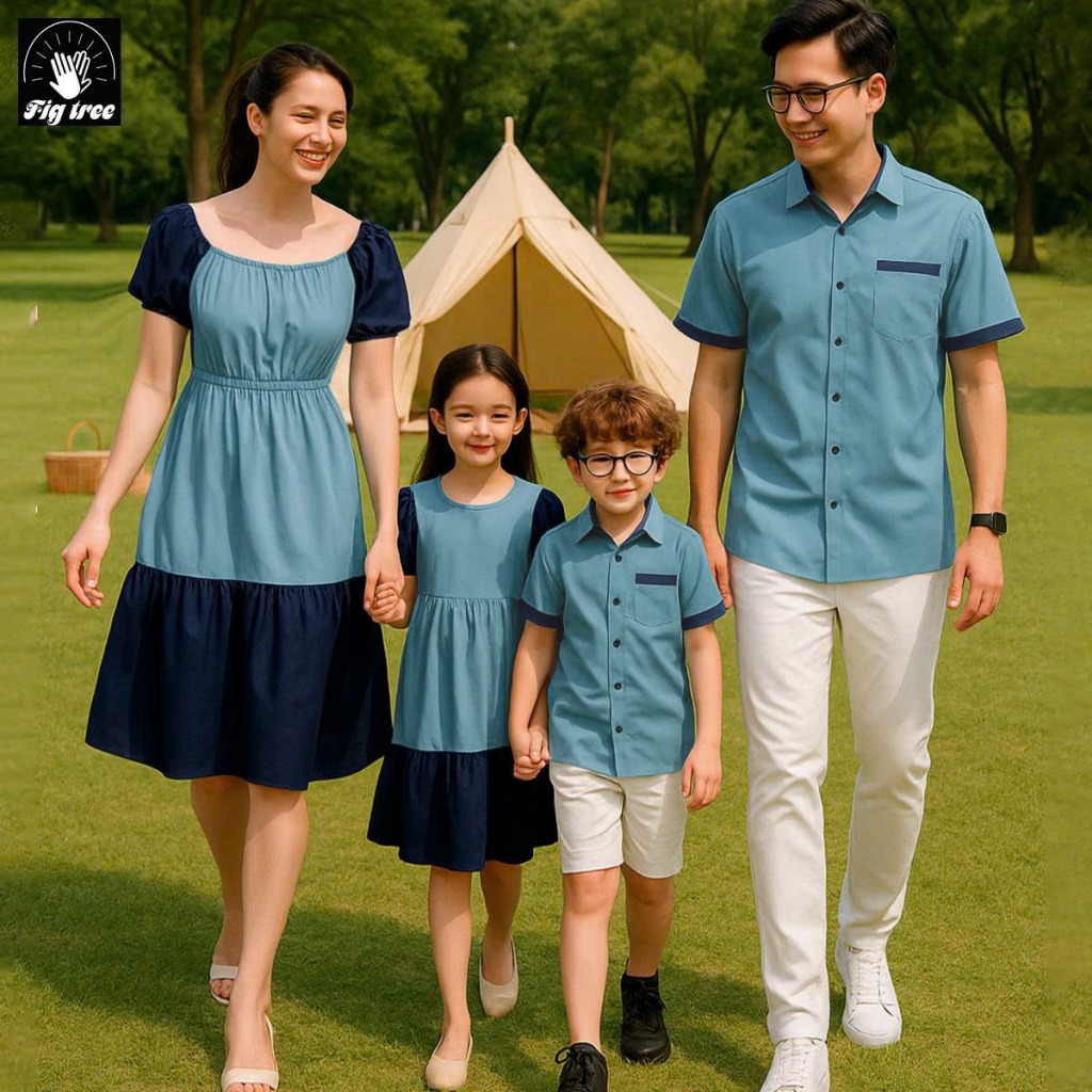 Áo Váy Gia Đình Fig Tree Xanh Mint Phối Siêu Model Cho Gia Đình Du Lịch - Đi Chơi (hàng thiết kế)