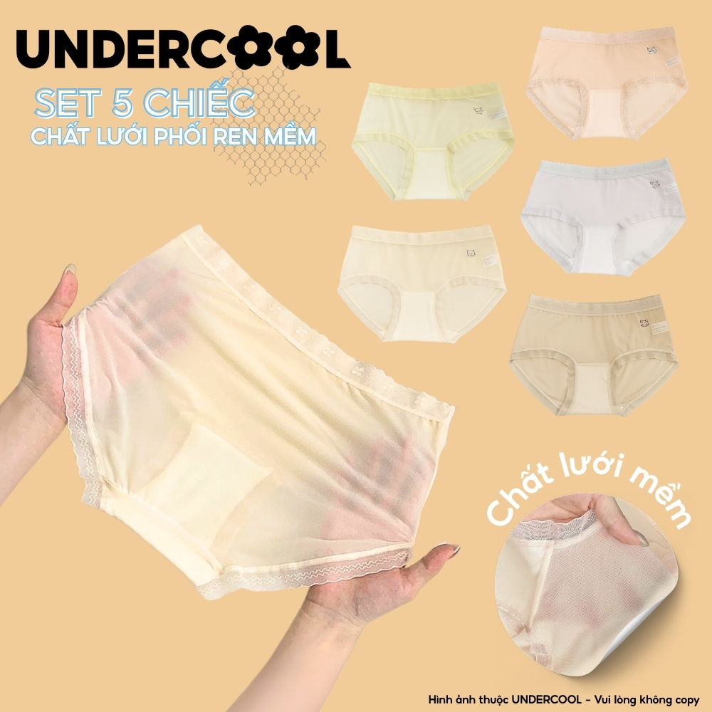 Combo 5 Quần Lót Nữ Lưới Phối Ren Mềm Mịn Thoáng Khí UNDERCOOL, Co Giãn Tốt, Tàng Hình Không Lộ Viền, Nhiều Màu CB- QL72