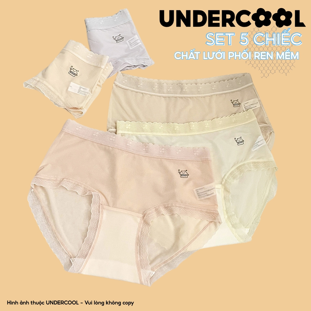 Combo 5 Quần Lót Nữ Lưới Phối Ren Mềm Mịn Thoáng Khí UNDERCOOL, Co Giãn Tốt, Tàng Hình Không Lộ Viền, Nhiều Màu CB- QL72