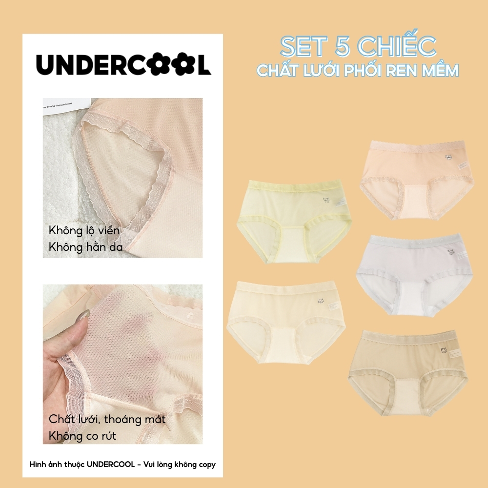 Combo 5 Quần Lót Nữ Lưới Phối Ren Mềm Mịn Thoáng Khí UNDERCOOL, Co Giãn Tốt, Tàng Hình Không Lộ Viền, Nhiều Màu CB- QL72