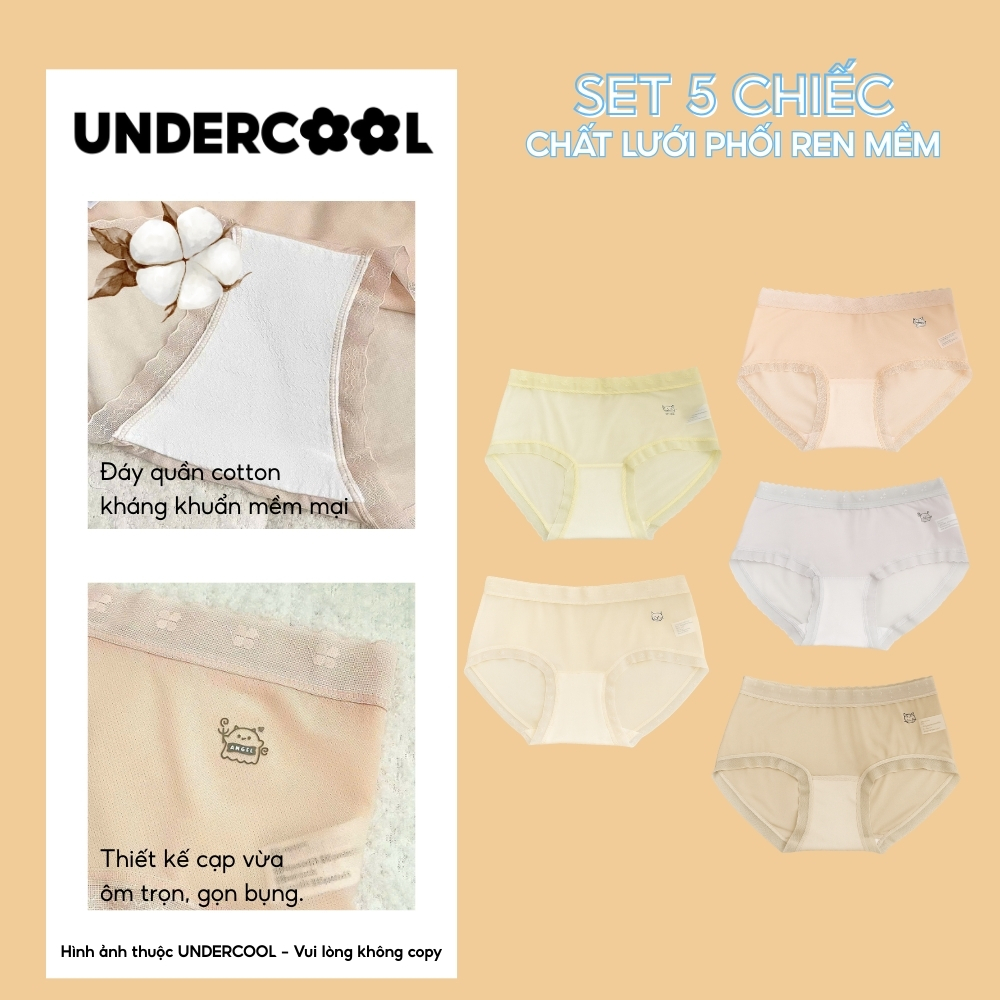 Combo 5 Quần Lót Nữ Lưới Phối Ren Mềm Mịn Thoáng Khí UNDERCOOL, Co Giãn Tốt, Tàng Hình Không Lộ Viền, Nhiều Màu CB- QL72