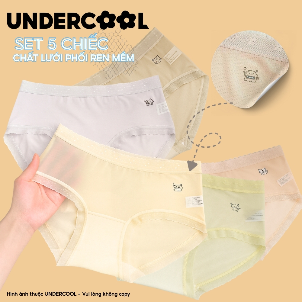 Combo 5 Quần Lót Nữ Lưới Phối Ren Mềm Mịn Thoáng Khí UNDERCOOL, Co Giãn Tốt, Tàng Hình Không Lộ Viền, Nhiều Màu CB- QL72