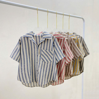 Áo Sơ Mi Nữ Bigsize Áo Kẻ Sọc Vải Linen Dáng Croptop Form Rộng  Cá Tính Màu Vintage Cho Chubby A288