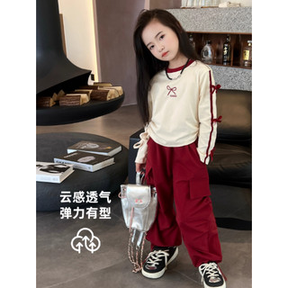[B&G] Sét bộ Áo thun tay dài phối nơ quần túi hộp cá tính thu đông cho bé gái từ 10-45kg(2-12 tuổi)