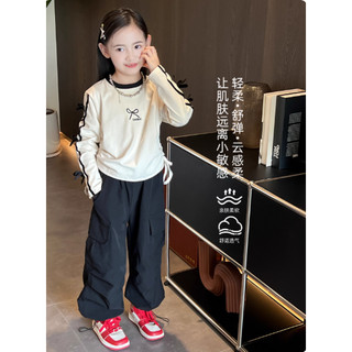 [B&G] Sét bộ Áo thun tay dài phối nơ quần túi hộp cá tính thu đông cho bé gái từ 10-45kg(2-12 tuổi)
