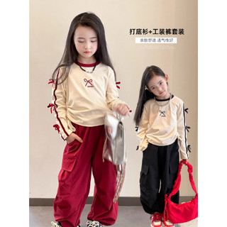 [B&G] Sét bộ Áo thun tay dài phối nơ quần túi hộp cá tính thu đông cho bé gái từ 10-45kg(2-12 tuổi)
