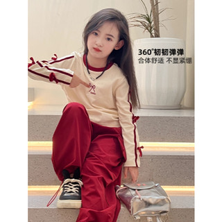 [B&G] Sét bộ Áo thun tay dài phối nơ quần túi hộp cá tính thu đông cho bé gái từ 10-45kg(2-12 tuổi)