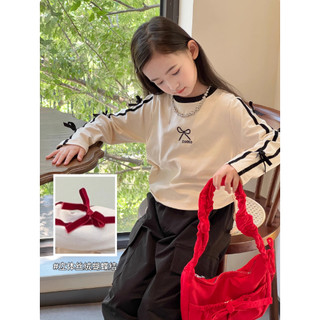 [B&G] Sét bộ Áo thun tay dài phối nơ quần túi hộp cá tính thu đông cho bé gái từ 10-45kg(2-12 tuổi)