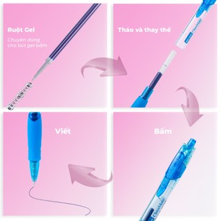 Combo 10 20 Ruột Bút Gel Bấm, Ngòi Bút Gel 0.5mm CLASSMATE Mực Xanh Đen Tím Nhanh Khô, Ngòi Viết Trơn Không Gai