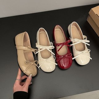 [FORM RỘNG LÙI 1 SZ] Giày Lolita nữ Đế Bệt Dẻo Đính Nơ Tiểu Thư Phong Cách Hàn Quốc Mã L238