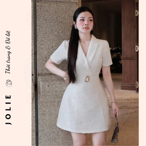 Váy Đầm Nữ Dáng Blazer Cổ V Tay Ngắn Thắt Eo Sang Trọng