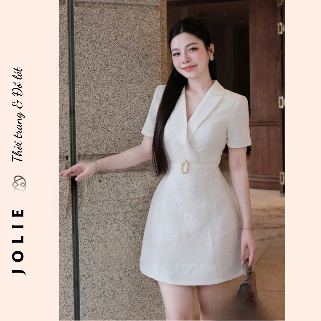 Váy Đầm Nữ Dáng Blazer Cổ V Tay Ngắn Thắt Eo Sang Trọng