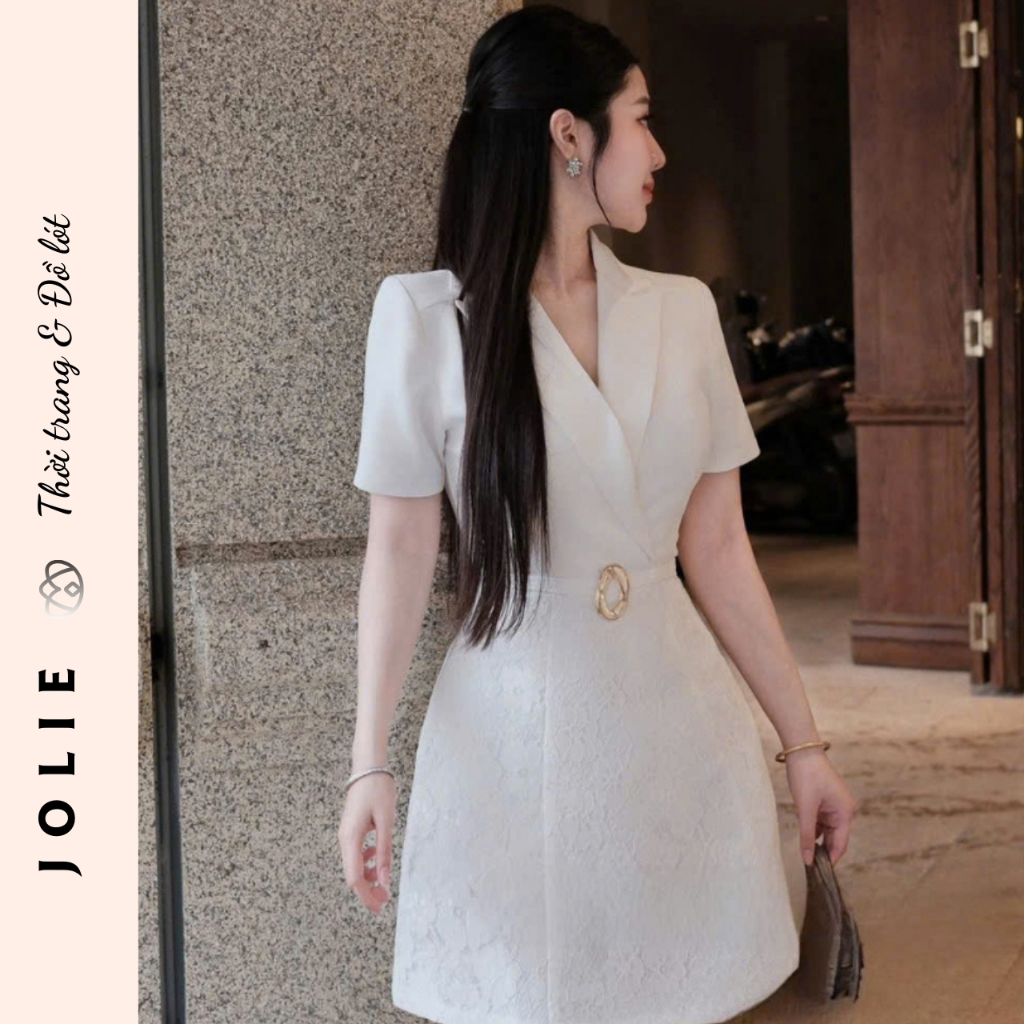 Váy Đầm Nữ Dáng Blazer Cổ V Tay Ngắn Thắt Eo Sang Trọng