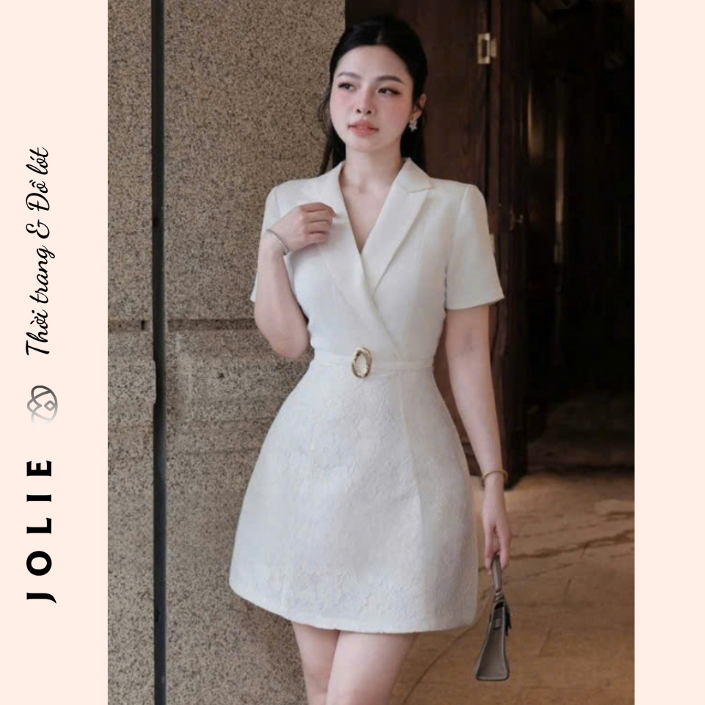 Váy Đầm Nữ Dáng Blazer Cổ V Tay Ngắn Thắt Eo Sang Trọng