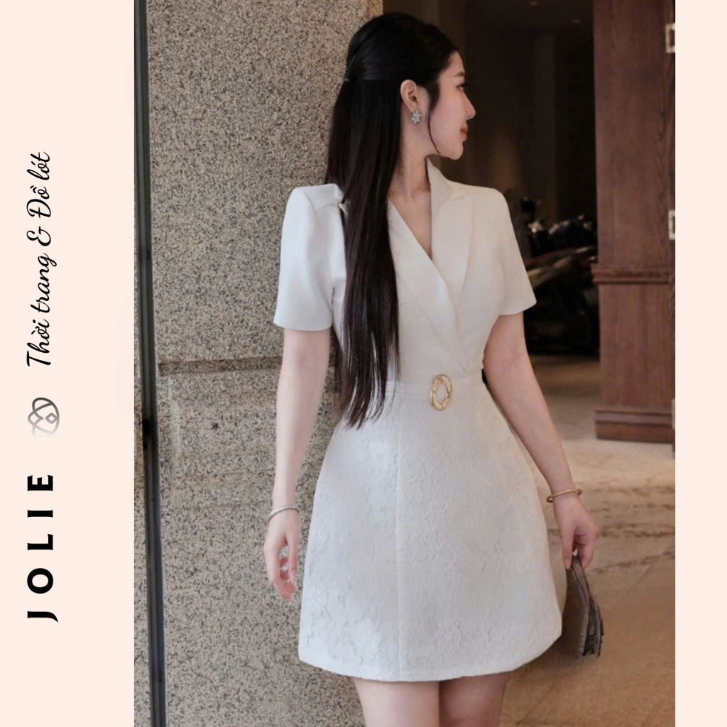 Váy Đầm Nữ Dáng Blazer Cổ V Tay Ngắn Thắt Eo Sang Trọng