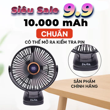 Quạt Tích Điện Kẹp Loại To HUTA Q22 .Quạt Tích Điện Pin Khoẻ, Đèn RGB, Màn hình LED, Lồng Quạt 22cm